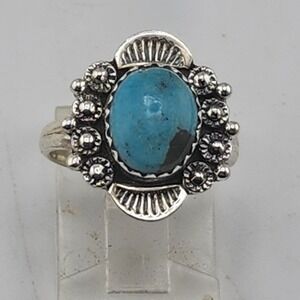 Sterling Silver 925 Kingman‎ Turquoise Ring Ssize 6.5 Southwestern Style Setting